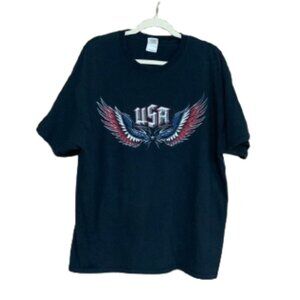 Gildan Heavy Cotton Short Sleeve Patriotic USA Wings Black X-Large T-Shirt EUC